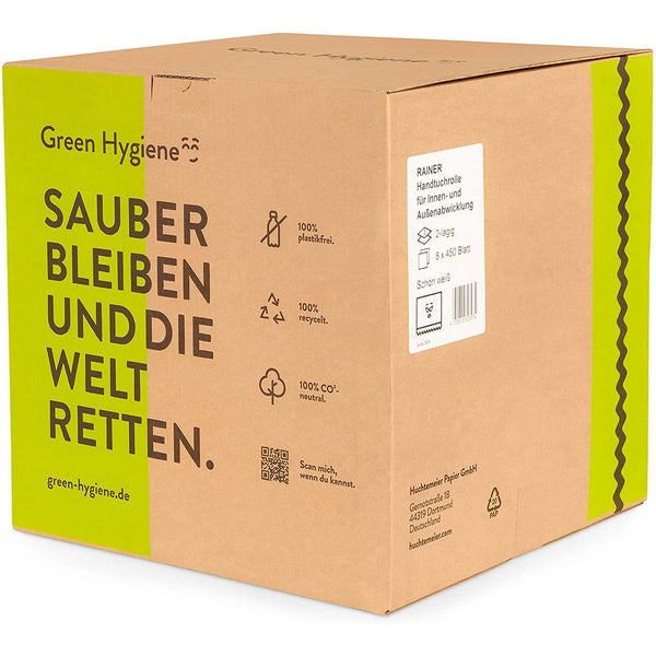Huchtemeier Green Hygiene Handtuchrollen Innenabwicklung Rainer 8 Rollen, 2-lagig (8x 450 Blatt)