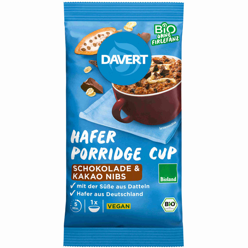 Davert Bio Porridge-Cup Schokolade mit Kakao Nibs 65g