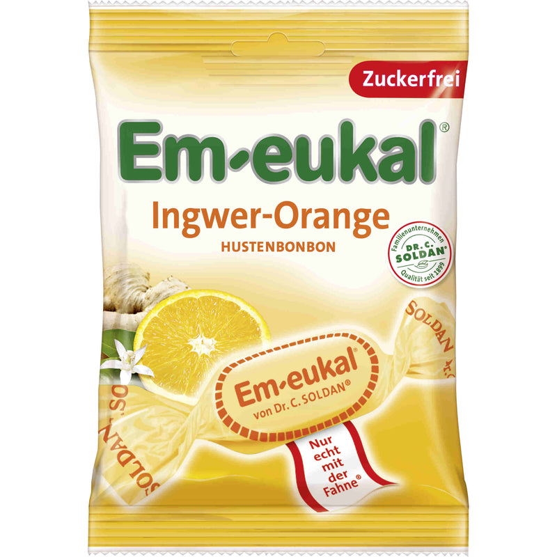 Em-eukal cough drops ginger-orange sugar-free 75g