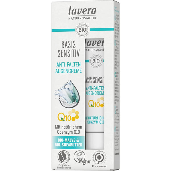 Lavera basis sensitiv Anti-Falten Augencreme Natürliches Coenzym Q10, Bio-Malve & Bio-Sheabutter 15 ml