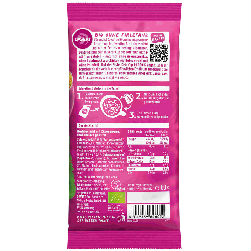 Davert Bio Noodle-Cup Thailändisch 60g