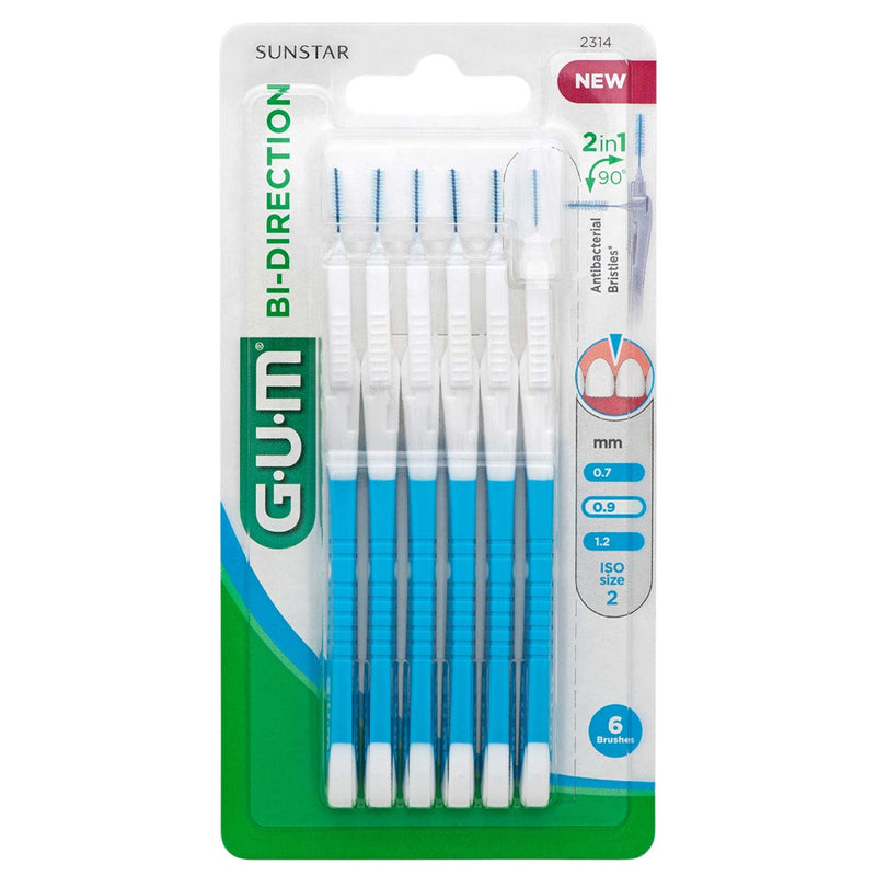 Gum Bi-Direction Interdental Brushes 0.9 mm blue (candle) 6 pieces