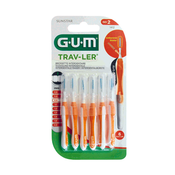 GUM TRAV-LER cepillos interdentales 6 piezas ISO 2 naranja 0,9 mm