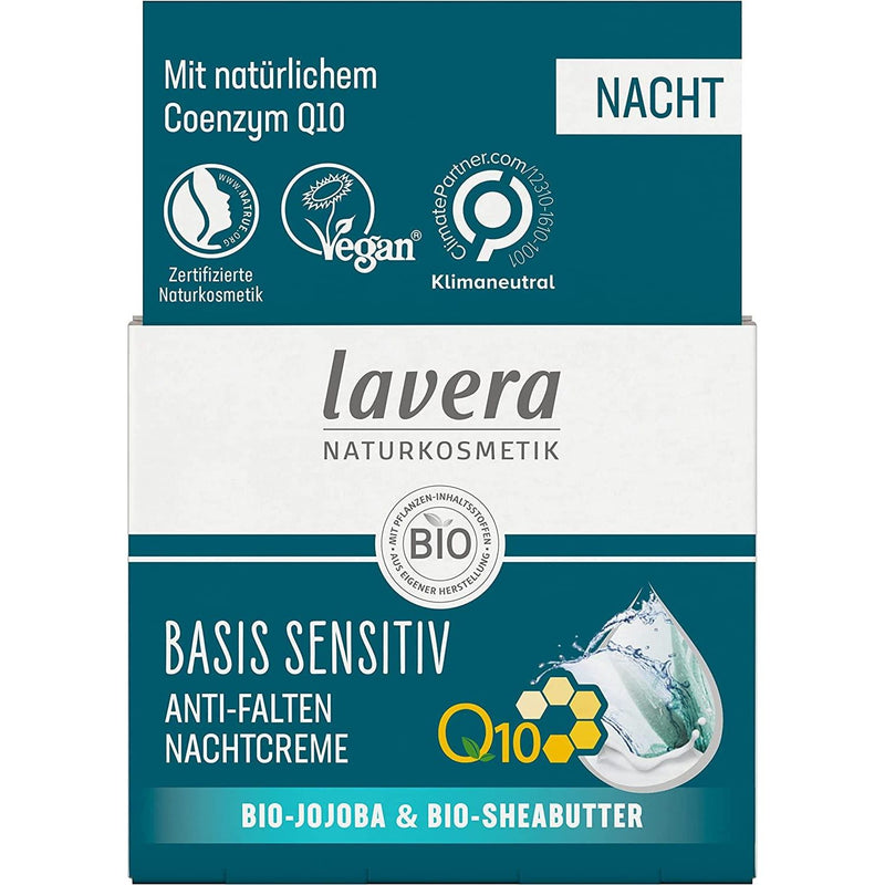 Lavera basis sensitiv Anti-Falte Nachtcreme Natürliches Coenzym Q10, Bio-Jojoba & Bio-Sheabutter 50 ml
