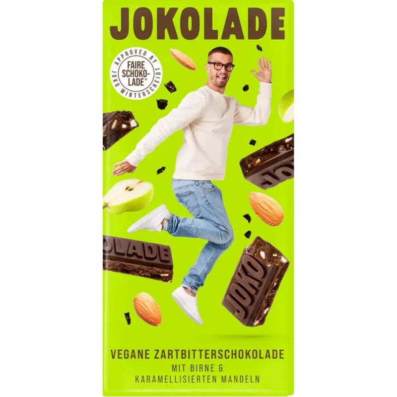 JOKOLADE No4 Dunkle Schokolade mit Birne, Brownie & karamellisierten Mandeln 140g Tafel