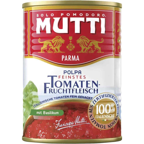 Mutti Polpa fein gehackte Tomaten mit Basilikum 400g