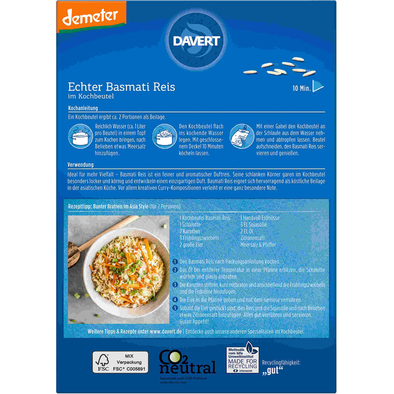 Davert Bio Basmati Reis im Kochbeutel 250g