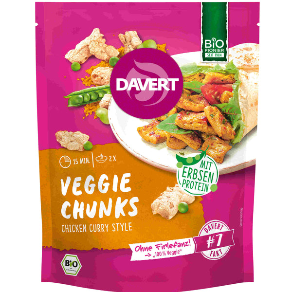 Davert Bio Veggie Chunks Chicken Curry - auf Erbsenproteinbasis 75g