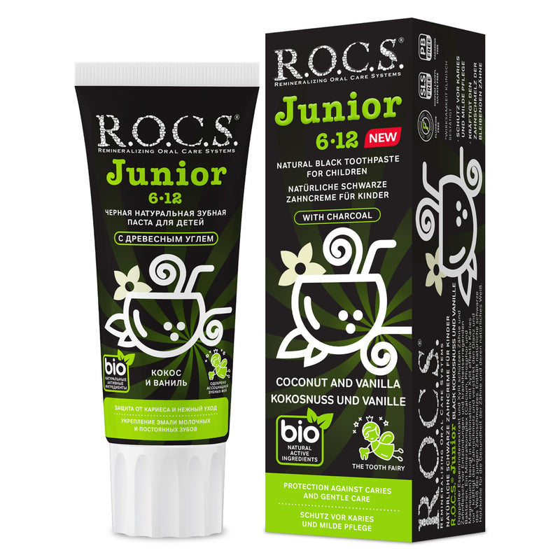 ROCS Junior Black Kokosnuss & Vanille Zahncreme 74g