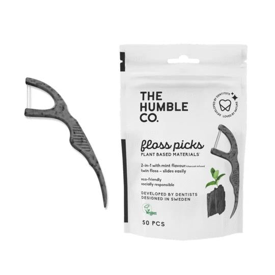 Humble Floss picks - Cornstarch & charcoal -  50er pack