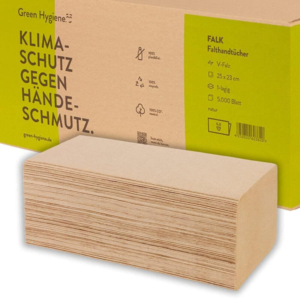 Huchtemeier Green Hygiene Folded Hand Towels V-Fold Falk, 1-Ply 5000 Sheets (20x 250 Sheets)
