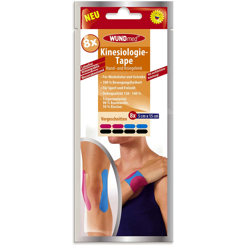Wundmed Kinesiologie-Tape vorgeschnitten Hand- und Kniegelenk schwarz/pink/blau