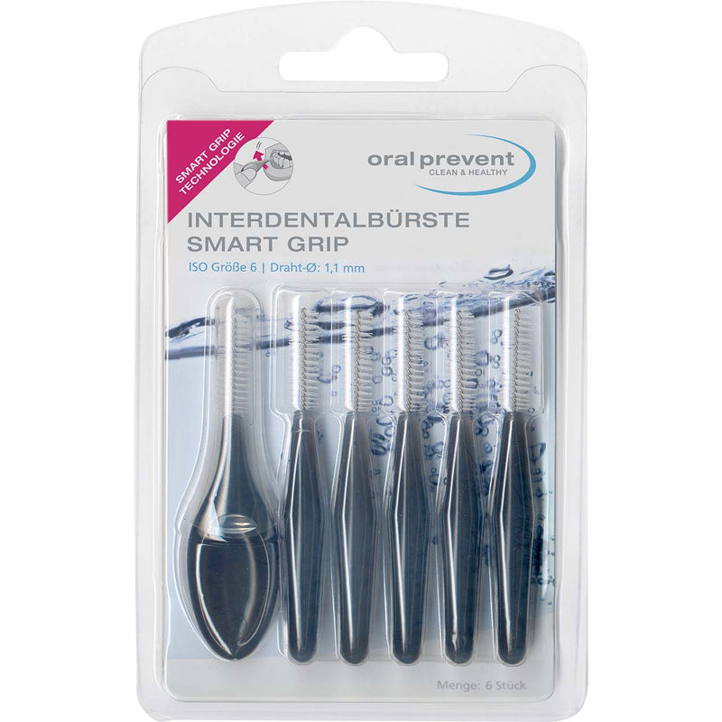 Oral-Prevent Interdentalbürsten 6er Pack Smart Grip 6 schwarz Draht: 1,10 mm - Bürste: 6 mm