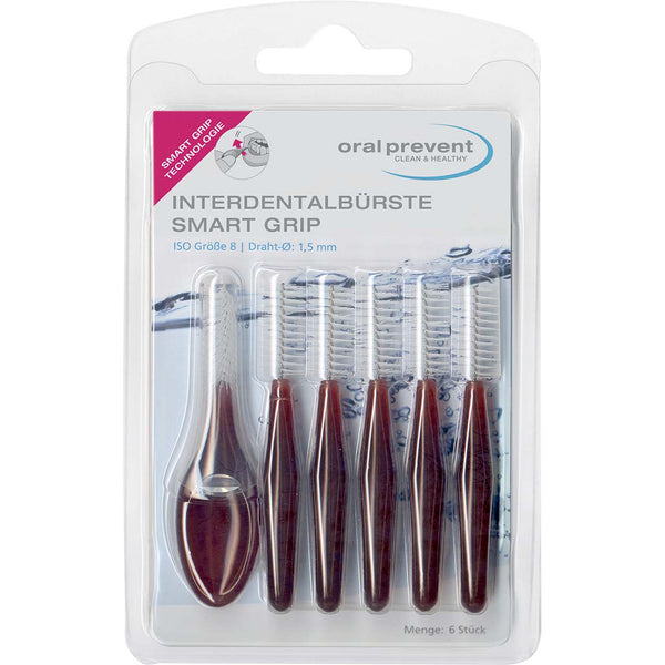 Oral-Prevent interdental brushes pack of 6 Smart Grip 8 brown wire: 1.10 mm - brush: 10 mm