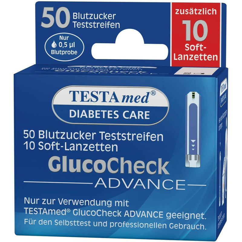 TESTAmed Diabetes care GlucoCheck Advance 50 Blutzuckerteststreifen + 10 Lanzetten