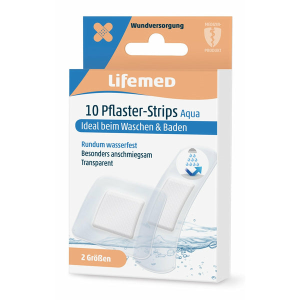 Lifemed plaster strips transparent Aqua 2 sizes 10 pieces pack