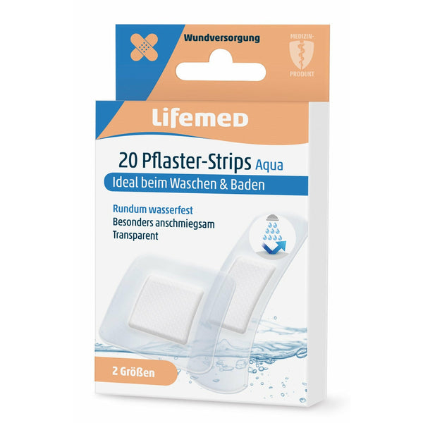 Lifemed plaster strips transparent Aqua 2 sizes 20 pieces pack