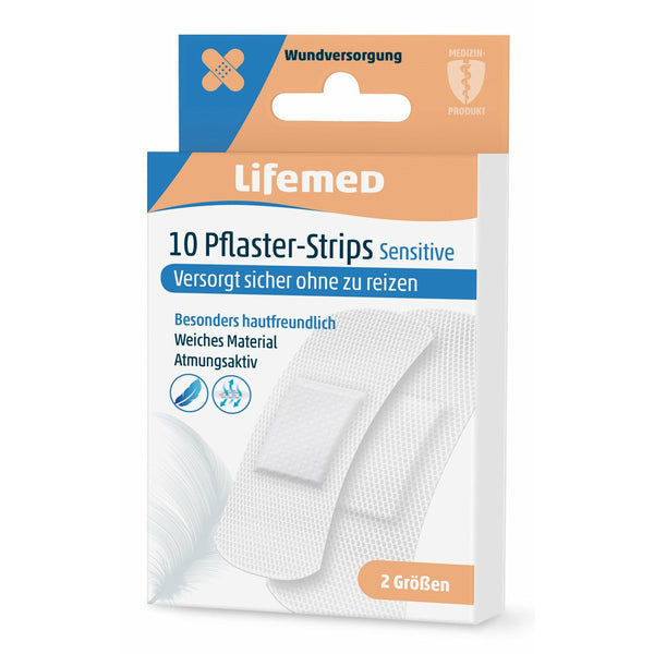 Lifemed Pflaster-Strips weiss Sensitive 2 Größen 10 Stück Packung