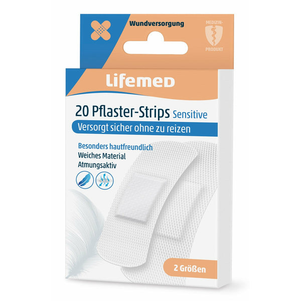 Lifemed Pflaster-Strips weiss Sensitive 2 Größen 20 Stück Packung