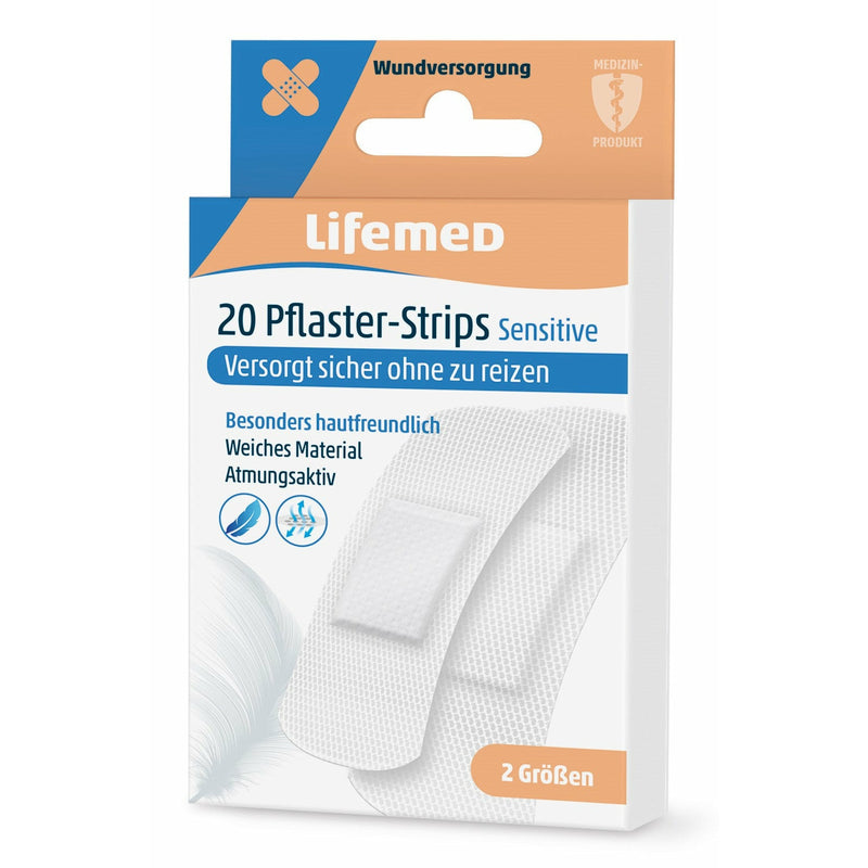 Lifemed Pflaster-Strips weiss Sensitive 2 Größen 20 Stück Packung