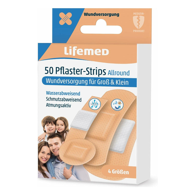 Lifemed plaster strips, skin-colored, all-round, 4 sizes, pack of 50