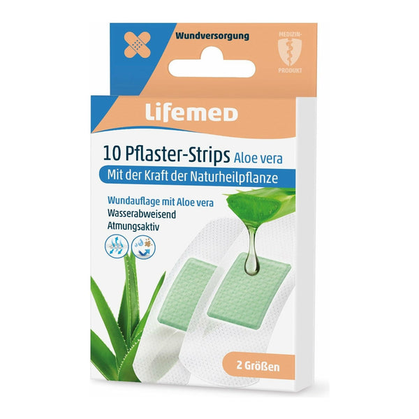 Lifemed plaster strips white aloe vera 2 sizes 10 pieces pack