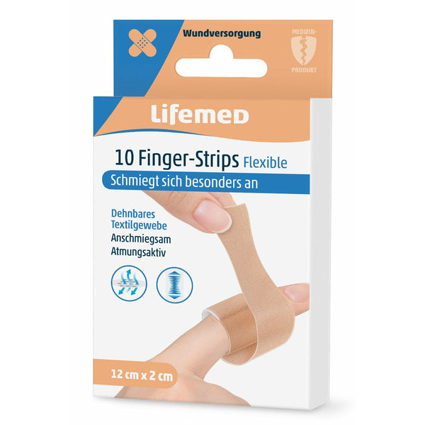 Lifemed Finger-Strips 12 cm x 2 cm skin colored Flexible pack of 10
