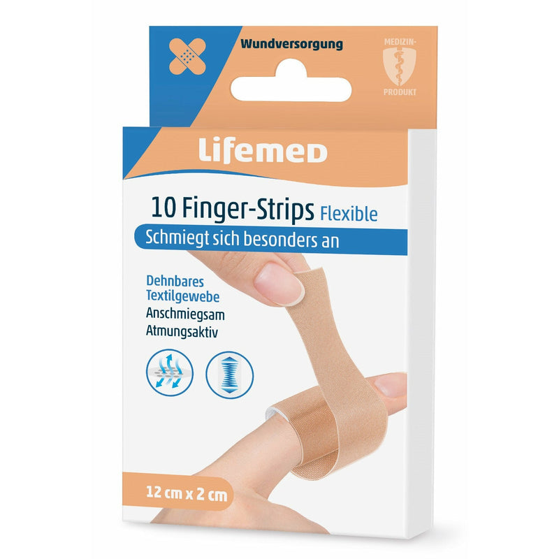 Lifemed Finger-Strips 12 cm x 2 cm hautfarben Flexible 10 Stück Packung