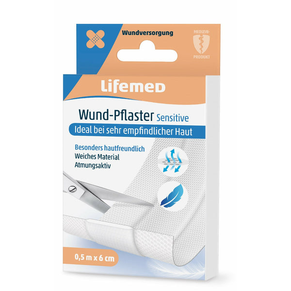 Lifemed Wund-Pflaster 0,5 m x 6 cm weiss Sensitive 1 Stück Packung