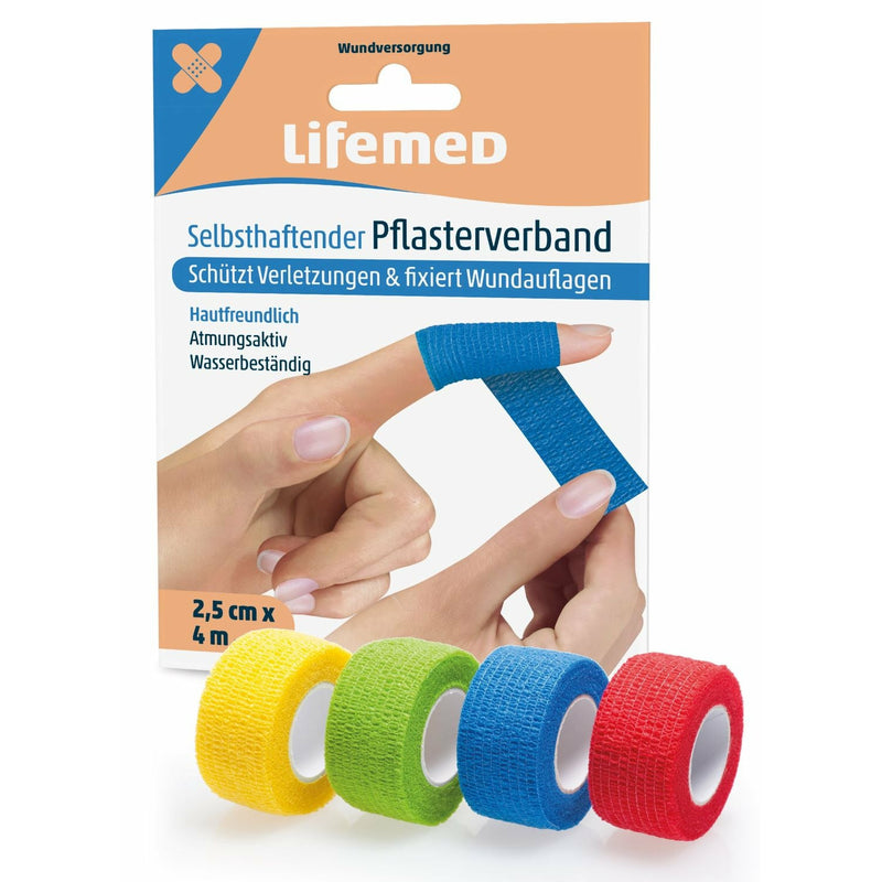 Lifemed Selbsthaftender Pflasterverband 4 m x 2,5 cm farbig sortiert