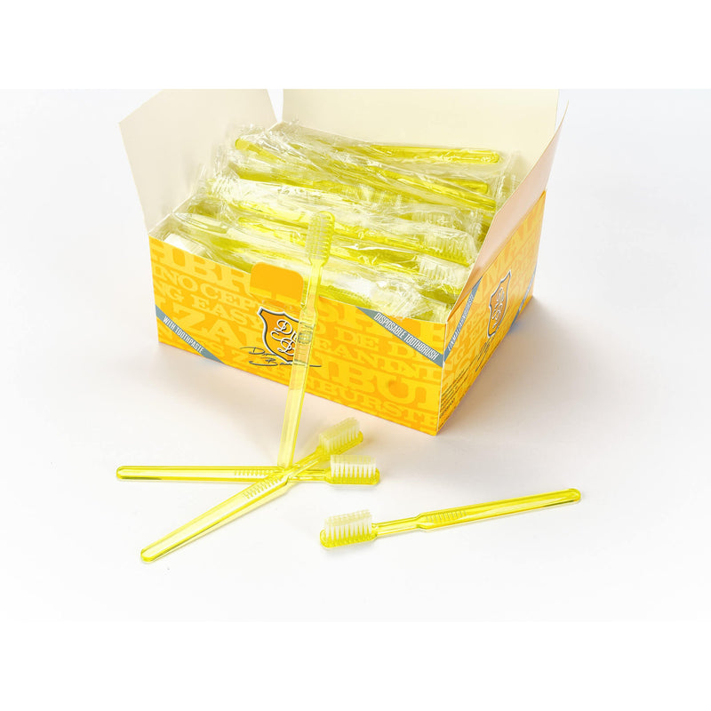 Dr. Bauer´s Einmalzahnbürsten mit Zahnpasta einzel verpackt 100er Packung gelb