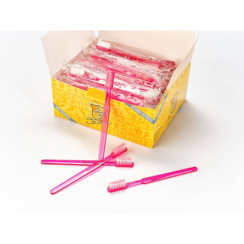 Dr. Bauer´s Einmalzahnbürsten mit Zahnpasta einzel verpackt 100er Packung pink