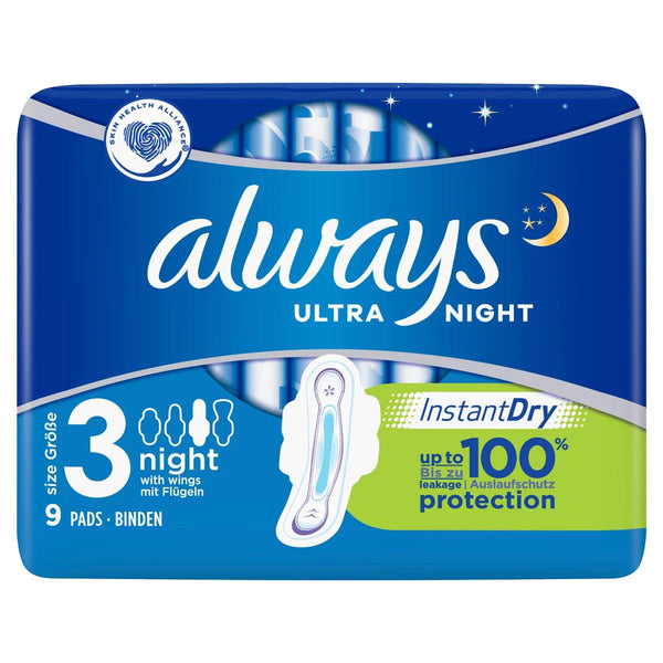 always Ultra Night pads (size 3) with wings 9-pack