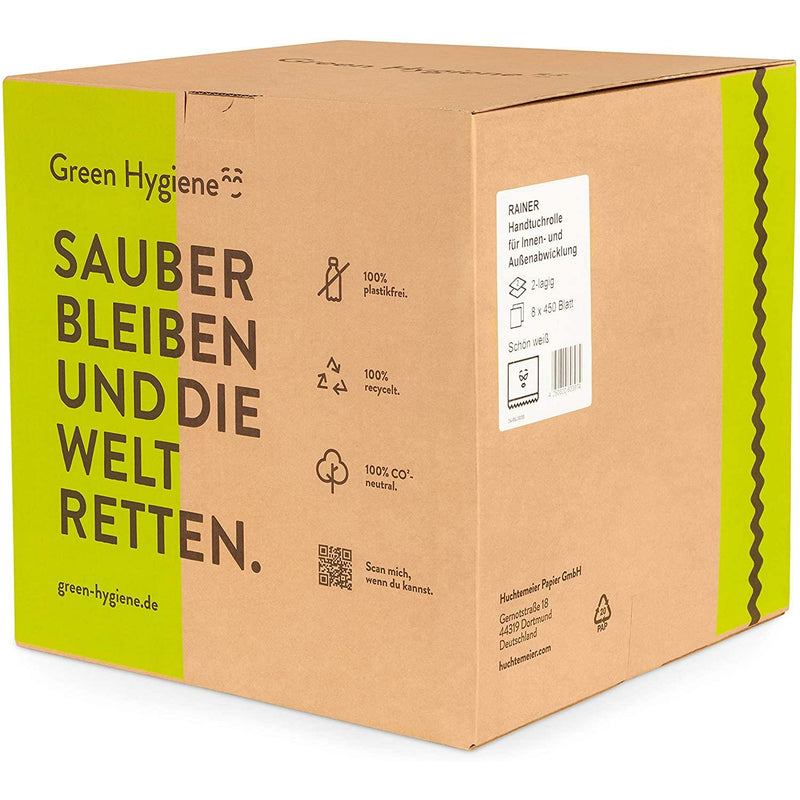 Huchtemeier Green Hygiene hand towel rolls inside development Rainer 8 rolls, 2-ply (8x 450 sheets)