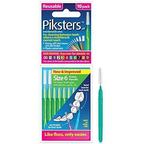 Piksters interdental brushes pack of 10 size 6, green, 0.60mm