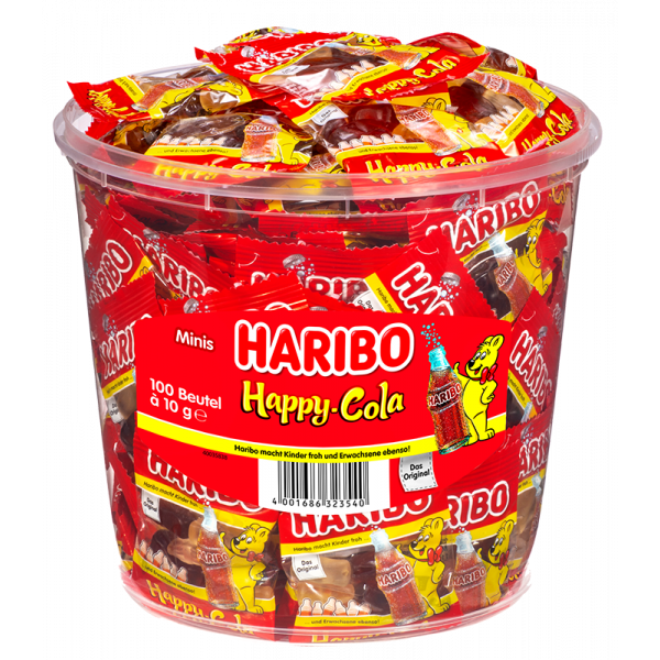 Haribo Happy Cola 100 Minibeutel 980 g Dose