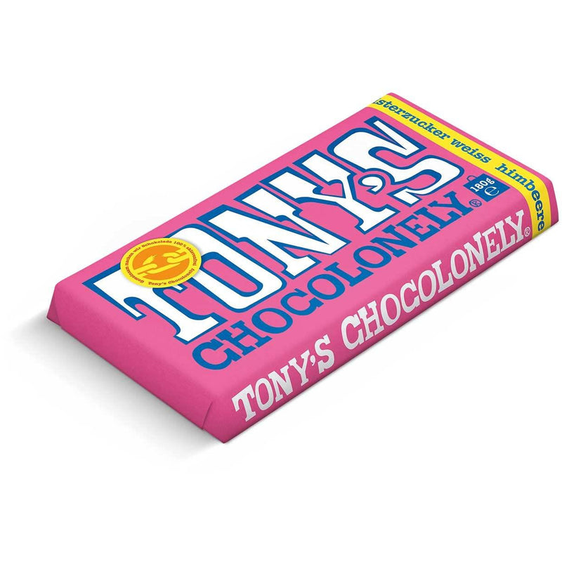 Tony´s Chocolonely - Weiße Schokolade mit Himbeer und Knisterzucker, 180g