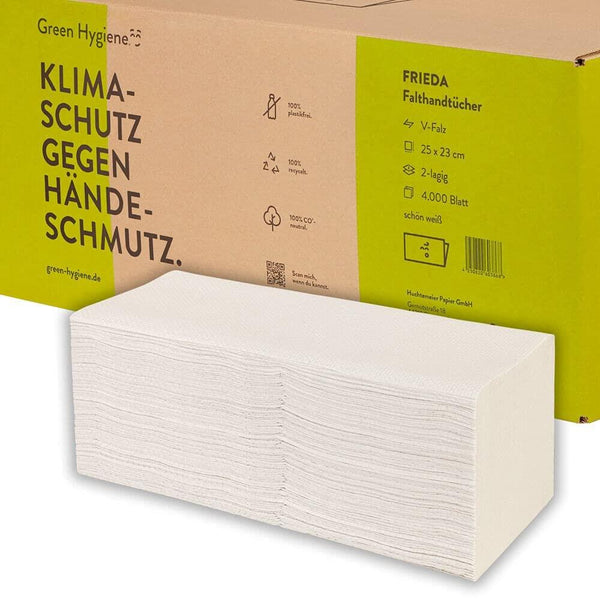 Huchtemeier Green Hygiene Falthandtücher V-Falz Frieda, 2-lagig 4000 Blatt (20x 200 Blatt)