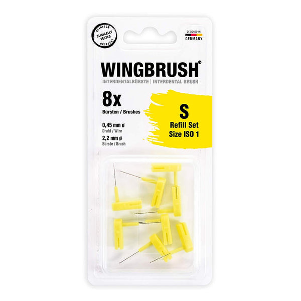 Wingbrush interdental brush refill pack of 8 yellow ISO 1