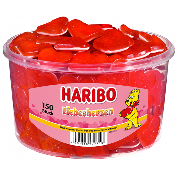 Haribo Liebesherzen, mit Schaumzucker, 150 St, 1200 g Dose