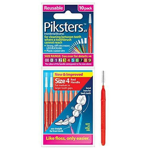 Piksters interdental brushes pack of 10 size 4, red, 0.50mm