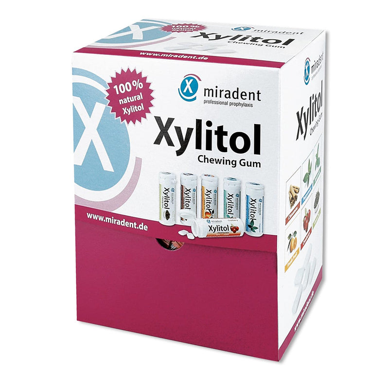 Miradent Xylitol chewing gum bulk box, 200x 2 pieces, 6 assorted
