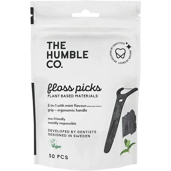 Humble Floss Picks Grip Handle mit Aktivkohle 50 Stk.