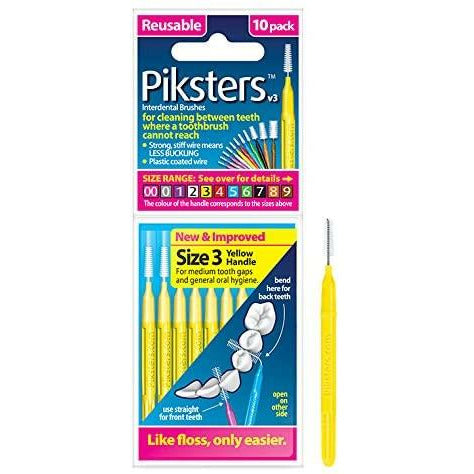 Piksters interdental brushes pack of 10 size 3, yellow, 0.50mm