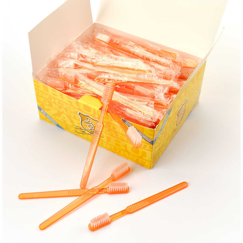 Dr. Bauer´s Einmalzahnbürsten mit Zahnpasta einzel verpackt 100er Packung orange