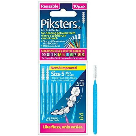 Piksters interdental brushes pack of 10 size 5, blue, 0.55mm