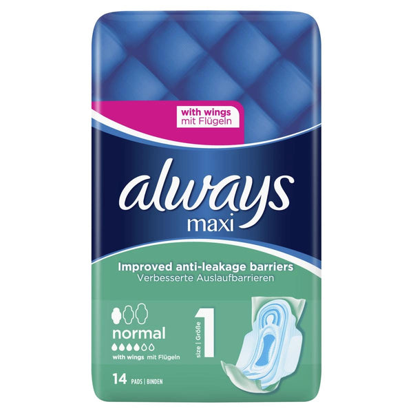 always maxi pads normal (size 1) with wings pack of 14
