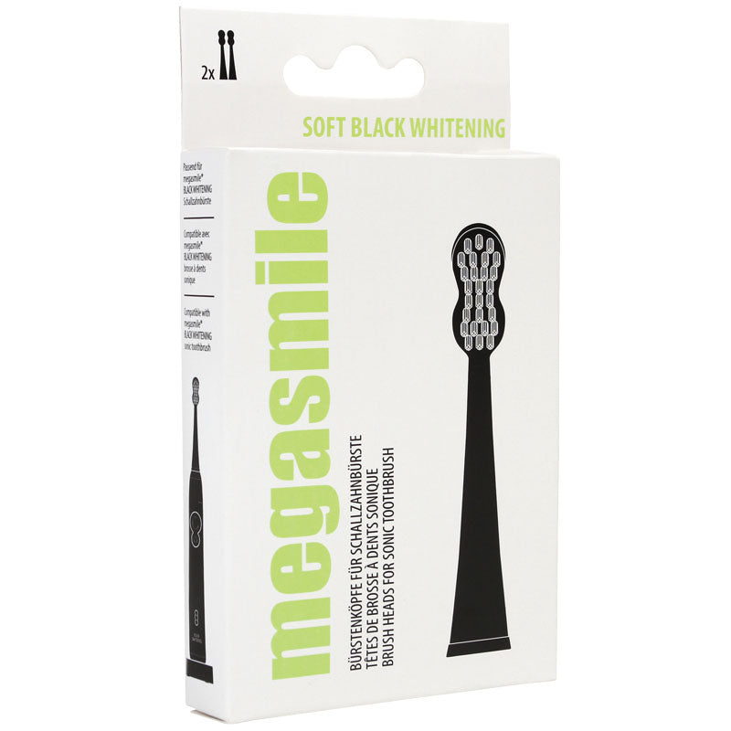 megasmile Sonic Black replacement brushes soft 2-pack