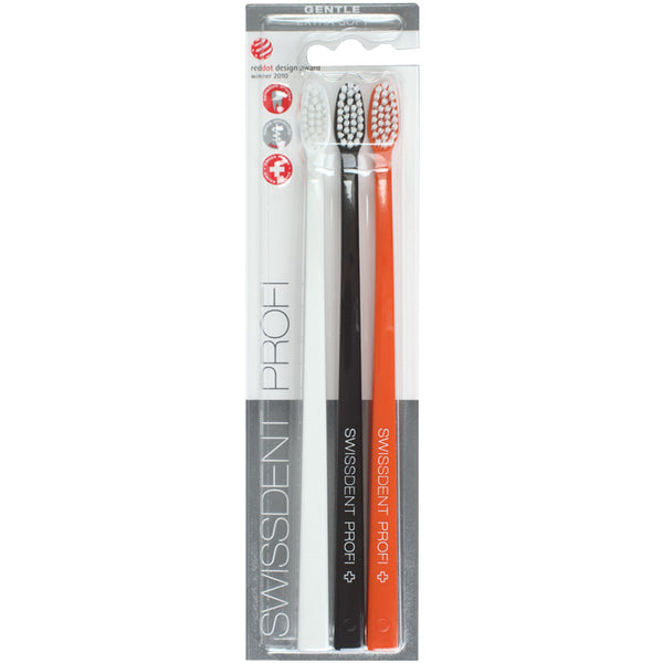 Swissdent Profi Gentle Zahnbürste Trio (3er Pack) extra-soft weiß-schwarz-orange