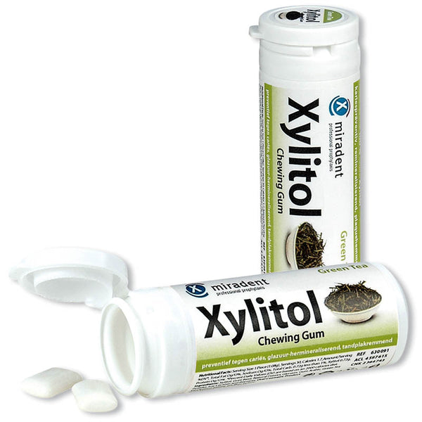 Miradent Xylitol Chewing Gum Dental Care Chewing Gums 30 piezas lata de té verde